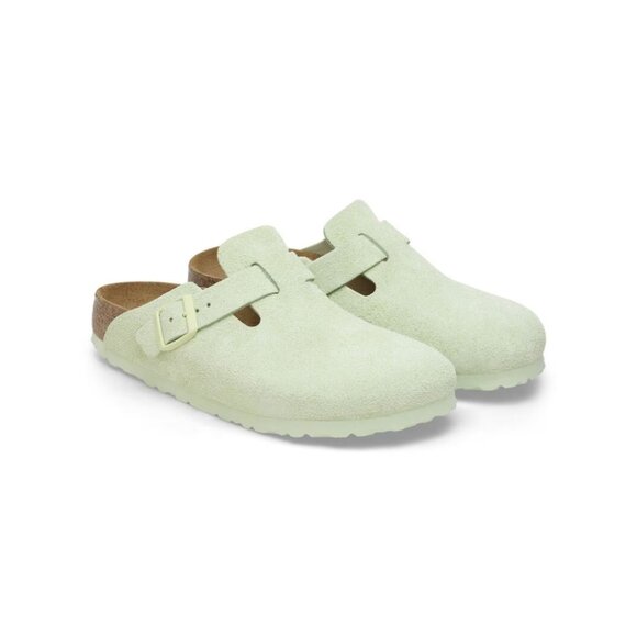 Birkenstock Boston Unisex Soft Footbed Suede Clog Sandals - Faded Lime - Picture 3 of 5
